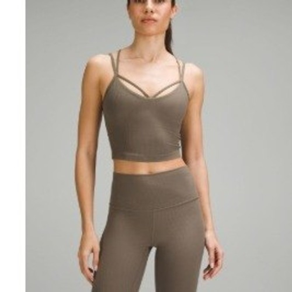 lululemon athletica Strappy Longline Sports Bra in Taupe